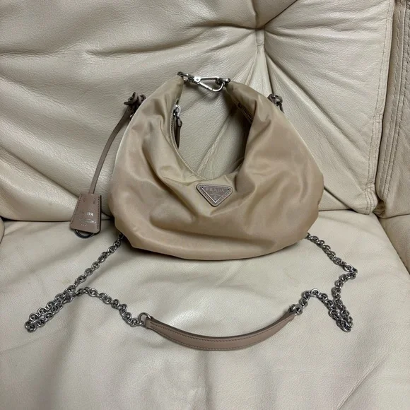 PRADA Re Edition Nylon 2006 Tessuto Beige Small Crescent Moon Bag - Picture 1 of 15
